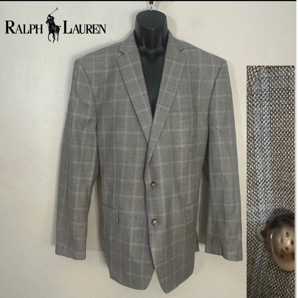 Lauren Ralph Lauren Men 44 L Windowpane Glen Plaid Blazer Jacket Silk Wool Blend